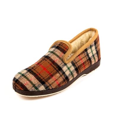 JEVA Pantoufle Charentaise pour homme - Écossais Beige, 44 EU
