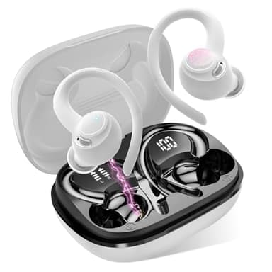Ecouteurs Bluetooth sans Fil Sport, 2025 Headphones 5.4 HiFi Stéréo, Ecouteurs sans Fil avec ENC Mic, Ecouteur Pour Courir, IP7 Étanche Écouteur, 40H, Oreillette Sans Fil, Casque Écran LED, Blanc Pur