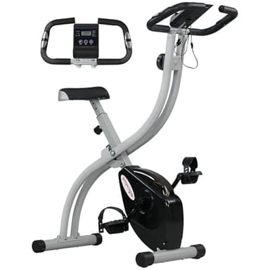 SPORTNOW Vélo d'appartement pliant, vélo de fitness, vélo d'intérieur 8 niveaux de résistance magnétique, selle réglable, poignées, écran LCD multifonction, support tablette, acier gris