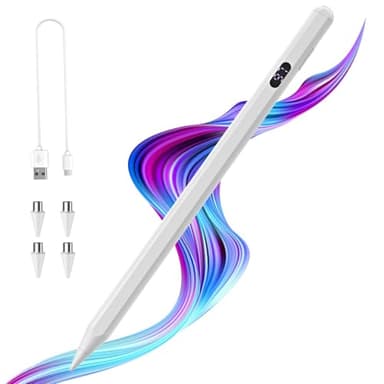 TiMOVO Stylet à Écran Tactile, Stylet à Charge Rapide Compatible avec iPad/iPhone/Android/iOS/Samsung/Xiaomi Tablettes, Stylet Écran Capacitif avec Affichage de Puissance, Blanc