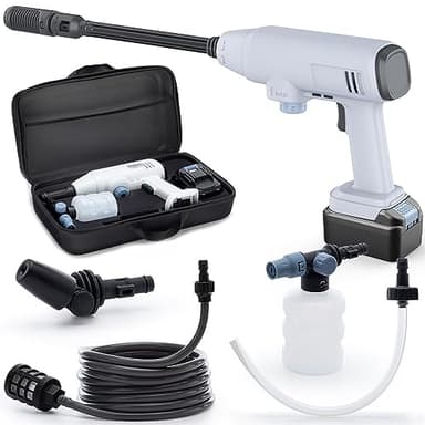 Bamboosang Nettoyeur Haute Pression de 21 V &Nettoyeur Portable sans Fil : 30bars 435PSI Pistolet à Jet d’Eau électrique avec Batterie de 4.0Ah pour Un Nettoyage de terrasse, Jardin, Voiture