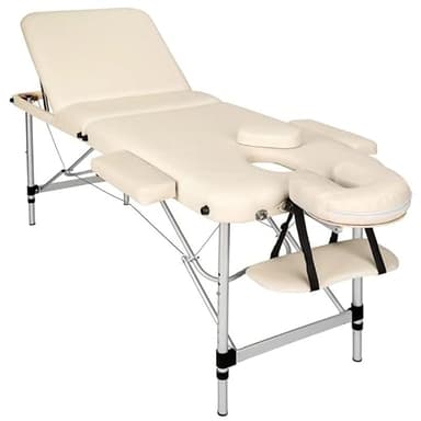 PLUS SANTE Table de Massage Pliante en Aluminium Ella, 3 Sections à Hauteur Réglables, légère avec Sac de Transport et Accessoires (Noir, Largeur 70 cm) (Ivoire, 70 cm)