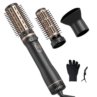 Brosse Soufflante Rotative,Set de Brosse Sèche Cheveux avec 2 Brosses de Coiffage (38mm et 50mm) et Concentrateur, Brosse Ronde Rotative 3 en 1 pour Cheveux Pelucheux/Secs/Lissés/Bouclés