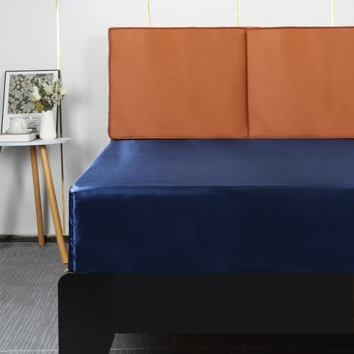 Lirex Drap Housse Satin 180x200cm, pour Matelas Jusqu'à 35 cm, Drap de lit en Satin de Soie Polyester Lisse Respirant, Bleu Marin