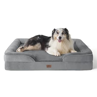 Bedsure Panier Chien Grande Taille - Canapé Chien Orthopedique et Dehoussable, Lit pour Chien Lavable, Anti-dérapant et Ultra Doux Gris, Taille 106x80x16 cm