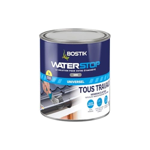 Bostik Waterstop – Membrane d'Étanchéité – Étanchéité Immédiate, Sans Primaire, Tous Matériaux – Réparation de Fuites, Infiltrations, Fissures – Résiste UV et Intempéries – Couleur Gris – Pôt 1 kg