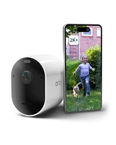Arlo Pro 5 2K + Bras De Fixation, Caméra de Surveillance WiFi Extérieure sans Fil,Batterie Rechargeable Longue durée, Vision Nocturne Couleur Avancée, Sirène, Essai Secure Inclus, 1 Caméra Blanc
