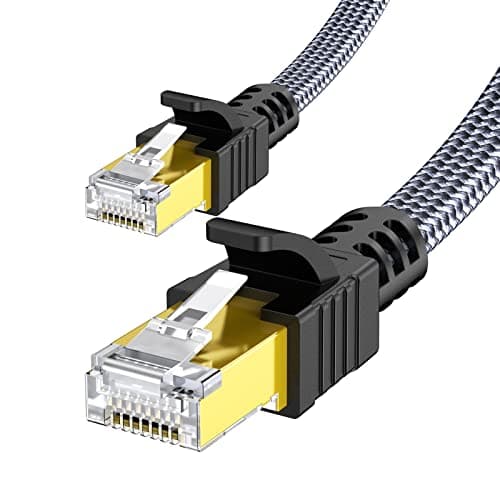Snowkids Câble Ethernet 5m, RJ45 Cat 7 Câble Réseau 10Gbps 600MHz Haut Débit S/FTP Cable Plat Nylon LAN Câble Internet Compatible avec Routeur Modem Switch TV Box PC PS-4 Jeux PS-5