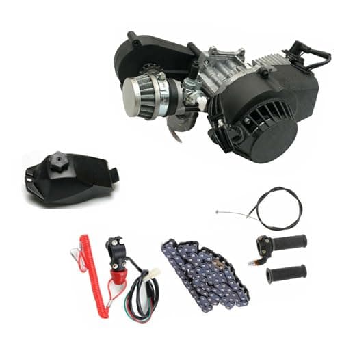 49 CC Moteur 2 Temps Pull Start Moteur, Mini moteur avec Réservoir à essence, Chaîne Engine Motor Kit Pour Pocket Bike, Mini Dirt Bike, ATV ou Scooter