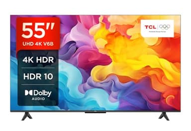 TCL 55V6B 55 Pouces 4K Ultra HD, HDR TV, Smart TV Powered by Google TV (Dolby Audio, Motion Clarity, Voice Control, Compatible avec Google Assistant, Chromecast intégré)