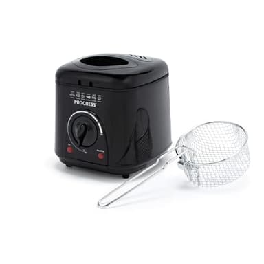 Progress Friteuse Compacte 1L Mini 950W, Panier de Cuisson Amovible Antiadhésif, Facile à Nettoyer, Antidérapant, Contrôle de Température Réglable, Filtre Réducteur d'Odeurs, Garantie 3 ans
