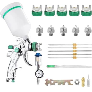 Hanured® HVLP Pistolet à Peinture avec 5 Buses 1,4/1,7/2,0/2,5/3,0mm, 600ml Pistolet Peinture air comprimé pour Les Murs, l'automobile, Les travaux de rénovation