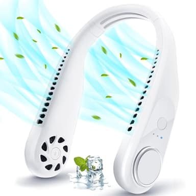WUQNGI Ventilateur de Cou Portable Silencieux 5200 mAh Mini Ventilateur USB C Rechargeable, Ventilateur Sans Pale 3 Vitesses, Ventilateur sur Batterie pour Bureau Domicile Voyage En Plein Air