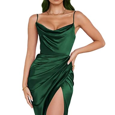 KBRPEY Femme Robe Robe De Soiree Femme Sexy V Nuque sans Manches Spaghetti Sangle Moulante Robe Avant Wrap Slit Bandage Midi Club Robe (Vert foncé XL)