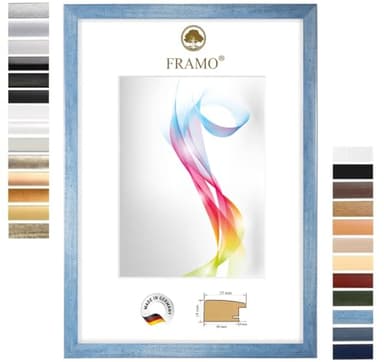 FRAMO Cadre photo en bois 33 x 98 cm (Dimension de l'image) en Bleu clair essuyé | Taille sélectionnable | Affiches | Puzzle | Collage | Sur mesure | personnalisés