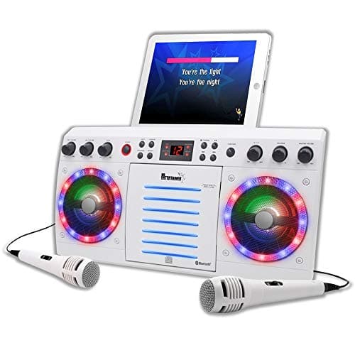 Beatbox Machine de karaoké CDG/CD+G avec lumières disco intégrées. Comprend 240 chansons pour fête de famille et 2 microphones (microphones filaires)