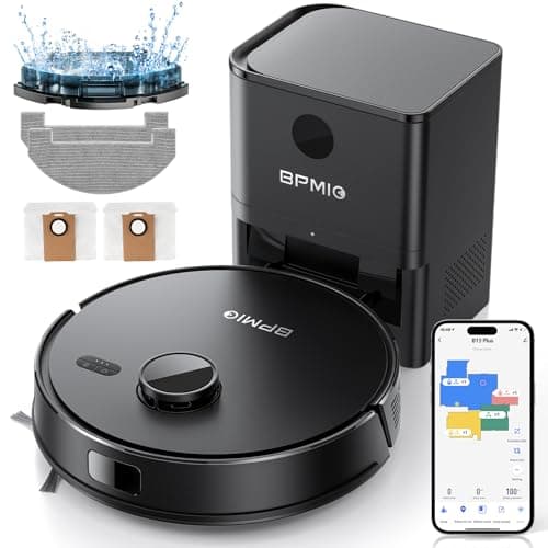 BPMIO Robot Aspirateur Laveur avec Station 5000Pa, Aspirateur Robot 2.0L(60 Jours) avec Station Automatique Poussière, Navigation Laser, Robot Vacuum 3 en 1, WiFi/App, Idéal pour Poils d'animaux,Sols