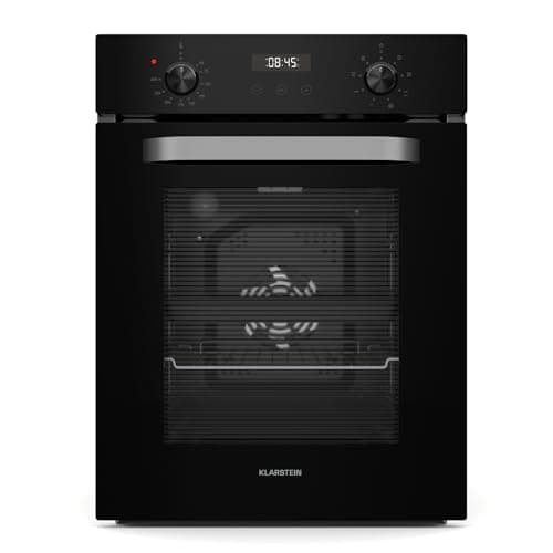 Klarstein SmartSlim Four Encastrable 45 cm - 49 L, 9 Fonctions, Minuterie Numérique, Nettoyage à la Vapeur, Gril Ventilé, Verre Trempé Noir, Classe Énergétique A