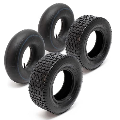 Lot 2x Pneus 2x Chambres air Tondeuse autoportée 16x6.50-4PR Valve droite Chariot Diable Jardin