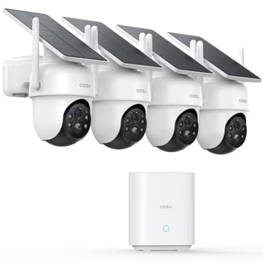AOSU 2K Camera Surveillance Exterieure sans Fil, 4 Cam-Kit avec Homebase, Zéro Frais, 360° Panoramique PTZ, 3MP WiFi Solaire Caméra Exterieur à Batterie, Vision Vocturne, Alarme Lumineuse Sonore