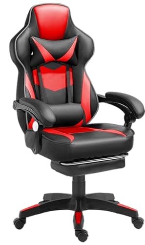 Luxirest Chaise Gaming Chaise Bureau Ergonomique avec Repose-Pied - Fauteuil Gaming avec Soutien Lombaire et Appui-tête - Siège Gaming (Noir et Rouge)