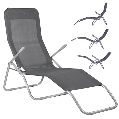 SPRINGOS Chaise Longue basculante Chaise Longue de Jardin 3 Positions en métal avec accoudoirs et Tissu Textile Fauteuil inclinable d'été