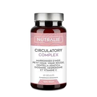 Circulation Complex 1330mg Diosmin Hespéridine Vigne Rouge Jambes Légères e Rétention Eau - Marronnier Inde Petit Houx Centella Asiatica Vitamine C - 60 Capsules Nutralie