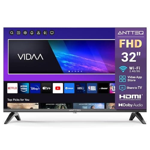 Antteq Vita Series Smart TV 32 Pouces (80cm) Full HD,Télévision avec Netflix, Prime Video/Disney+/Youtube/Rakuten/WiFi,Share to TV, HDMI,L32-AVF3N1,2024