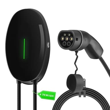 WISSENERGY Station de Recharge pour Véhicule Électrique 7,4KW Chargeur Mural, Câble de Charge Monophasé 32A 6M Type 2 avec Prise Standard IEC 62196-2, Utilisation Intérieure et Extérieure
