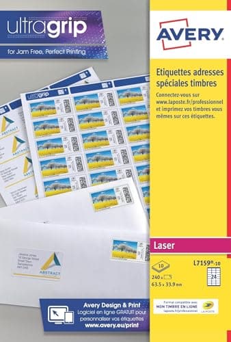 Avery 240 Étiquettes Adresse Autocollantes Timbres Blanches - Format 63,5 x 33,9 mm (Laser)