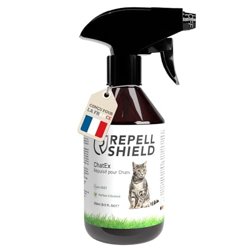 RepellShield® Spray Répulsif Chat Naturel -250ml- Non Tachant - Textile, Canapé, Jardin - Repulsif Chat Interieur & Extérieur, Anti Griffure, Anti Marquage Urinaire Chat aux Huiles Essentielles