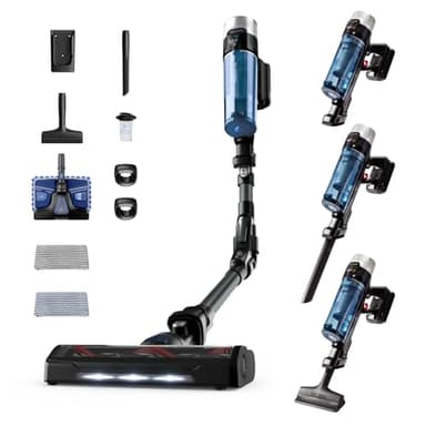 Rowenta X-Force Flex 9.60 Aqua RH20C2WO, Aspirateur Balai Laveur sans Fil Multifonction, Bleu/Gris, 250 W, 83 décibeles