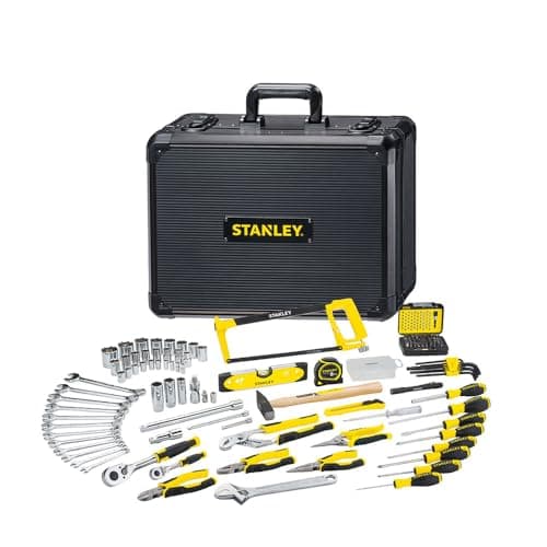 STANLEY- Valise de maintenance avec 142 Pièces - composée de pinces et coupe-touts , clé à molette , niveau , tournevis , scie à métaux , cutter , marteau - STMT98109-1