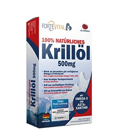 ForteVital Huile de krill 500 mg - Acides gras oméga-3 (EPA/DHA) - Astaxanthine