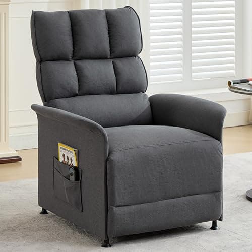 BTM Fauteuil de Relaxation avec Fonction Inclinable, Fauteuil Electrique Télécommandé avec Sac de Rangement et Repose-Pieds, Fauteuil TV Rembourré pour Salons, Chambre et Appartement, Gris