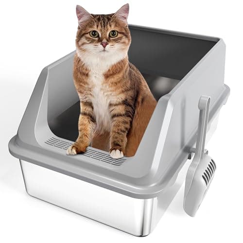 Litiere pour Chat Acier Inoxydable: Litiere Chat XXL - Bac Litière pour Chat Grande - Caisse Chat Litiere - N'attire Pas Les Odeurs - avec Pelle à Litière Chat 60 x 40 x 31 cm