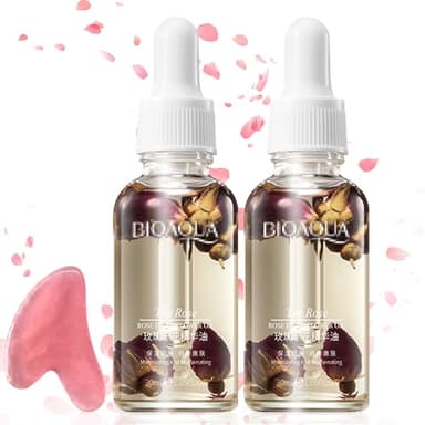 2 Pcs Huile Essentielle Rose 60 ML et 1 Pcs Pierre Gua Sha Visage, Huile Essentielle Aromathérapie 100% Pures & Naturelle,Huile Essentielle de Rose pour Diffuseur,Massage,Bain,Apaiser,Relax