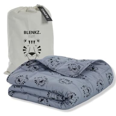 BLENKZ. Couverture lestée pour enfants - 5 kg - 140 x 200 cm - 7 ans et plus - Couverture thérapeutique lestée - Couette lourde (visage de tigre bleu, 5 kg - 140 x 200 cm)
