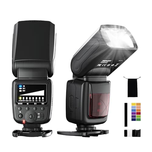 PHOTOOLEX Flash Speedlite pour Canon Nikon Sony Panasonic Olympus Fujifilm Pentax Sigma Minolta Leica et d'autres SLR DSLR Caméras SLR Film et Appareil Photo Numérique avec Seul Contact Sabot