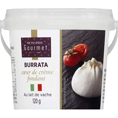 Monoprix Gourmet Burrata coeur de crème fondant, au lait de vache - Le pot de 120g