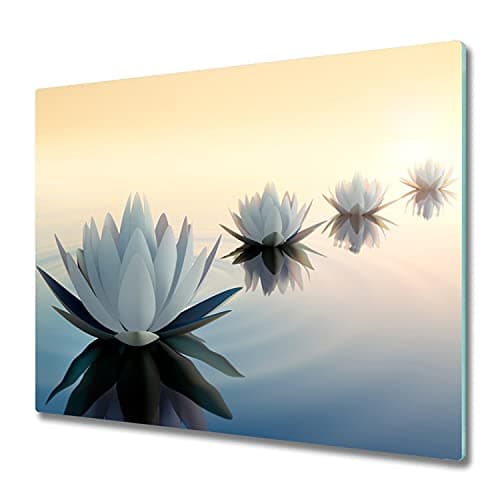Tulup Planche À Découper 60x52cm Verre Trempé Cuisine Couvercle Cuisinière à Induction Protection Plaque Panneau de Protection - fleurs de lotus