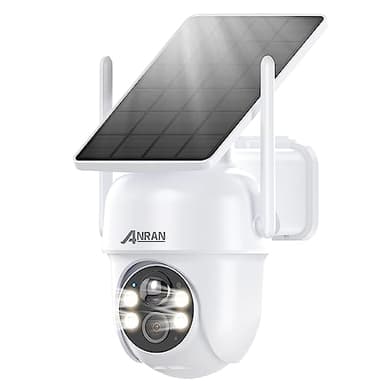 ANRAN 5MP Caméra Surveillance WiFi Extérieure sans Fil, Panneau Solaire Intégré, Caméra IP sur Batterie, Vision Nocturne Couleur, Détection Humaine, Audio Bidirectionnel, Sirène d'alarme, Q04 Max
