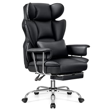 DoChair Chaise de Bureau Ergonomique avec Repose-Pieds et Soutien Lombaire - en Cuir synthétique - avec Soutien Lombaire et Dossier Haut - Chaise de Bureau Confortable - 200 kg - Noir