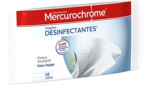 MERCUROCHROME - Lingettes Désinfectantes - Eliminent les Bactéries, les Champignons et les Virus - Multi-Usages - Etui Fraicheur - Sans Rinçage - 12 Lingettes