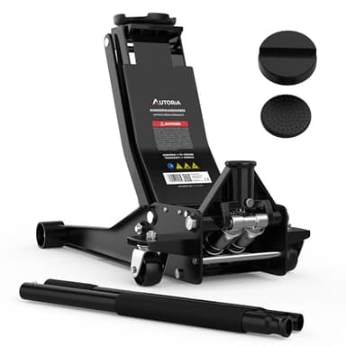 Cric Hydraulique 3T Plat - Hauteur de Levage 75-505 mm - Avec 2 Patins en Caoutchouc - Professionnel pour Voiture - Roulettes à 360°