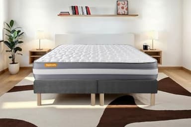 Septnuits Matelas 160x200 + Double sommiers Gris 80x200 Memo Plus Mémoire de Forme 3 Zones | Epaisseur : 24 cm | Confort : Ferme