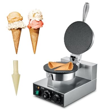 VEVOR Gaufrier à Cornet de Glace Commercial 1230 W, Appareil à Cornet de Glace et Rouleaux d'Œufs, en Acier Inoxydable Antiadhésif, avec Contrôle de la Température et du Temps, Boulangerie, Snack-bar