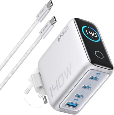 Anker Zolo Chargeur USB C 140 W, Adaptateur 4 Ports Rapide et Compact, Technologie GaN, contrôles tactiles intuitifs, iPhone séries 15/16, Samsung, MacBook Air/Pro, Pixel, AirPods et Autres