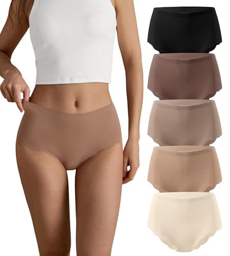 SHARICCA Culotte sans Couture Femme - Taille Haute Elasticité Invisible Slips Confort Respirant Sport Culottes Grande Taille(Multicolore-5P01-L)