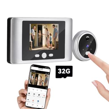 iTenen 200 PC Judas Numérique Wifi 3.0 MP,Vidéo Judas Sans Fil Sonnette avec MicroSD de 32 Go,2 000 mAh, Audio Bidirectionnel, Alarme en temps réel au téléphone portable, Détection Humanoïdes AI